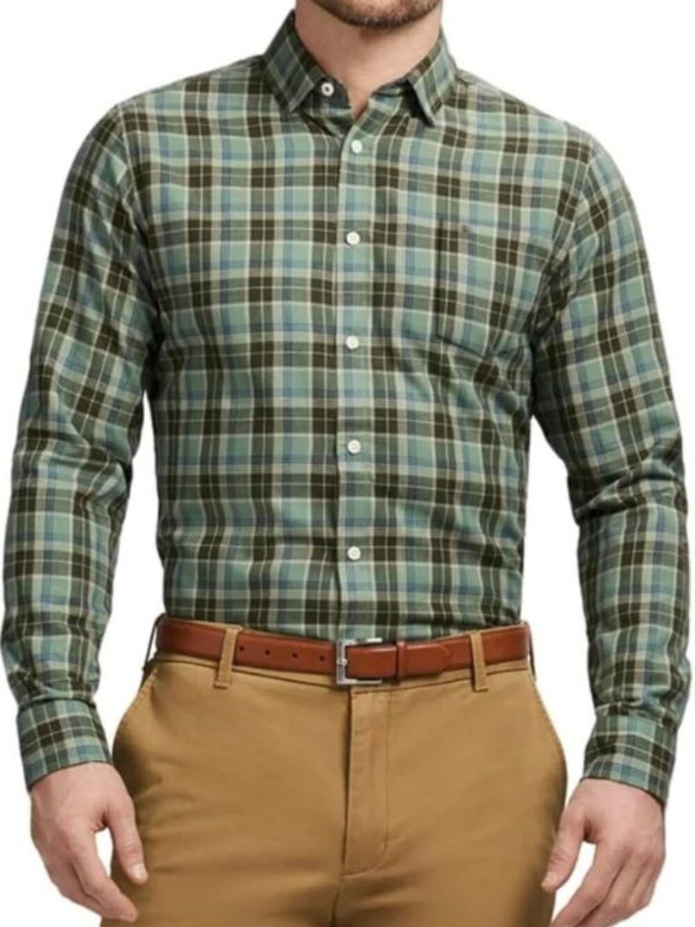 IZOD Men's Modern Fit Luxe Touch Twill Long Sleeve Button Down Shirt, Green,
